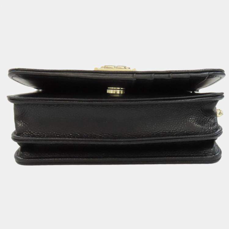 Pre Owned Chanel Black Caviar Leather Boy Chain Wallet