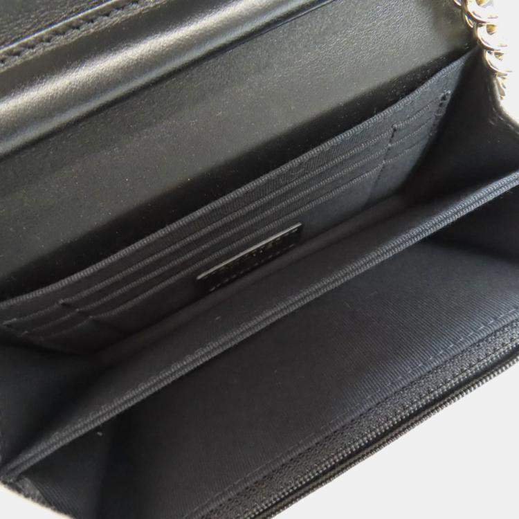 Pre Owned Chanel Black Caviar Leather Boy Chain Wallet