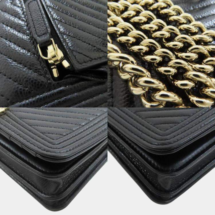 Pre Owned Chanel Black Caviar Leather Boy Chain Wallet