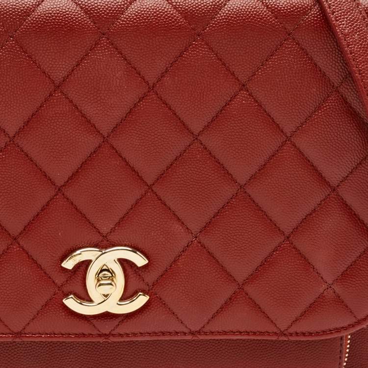 Pre Owned Chanel Red Quilted Caviar Leather Large Business Affinity Flap Bag 