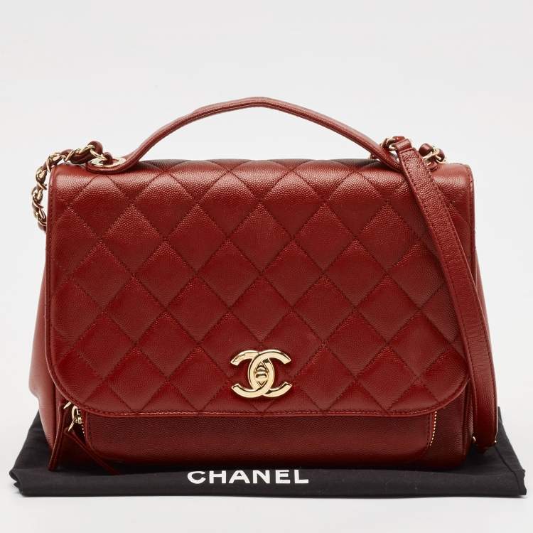 Pre Owned Chanel Red Quilted Caviar Leather Large Business Affinity Flap Bag 