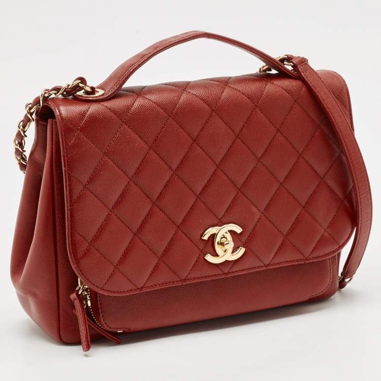 Pre Owned Chanel Red Quilted Caviar Leather Large Business Affinity Flap Bag 