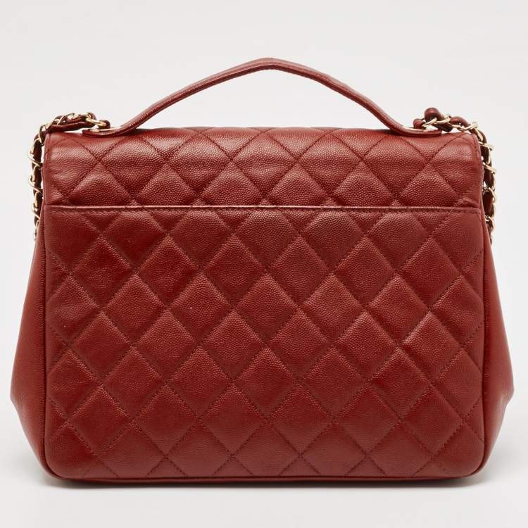 Pre Owned Chanel Red Quilted Caviar Leather Large Business Affinity Flap Bag 