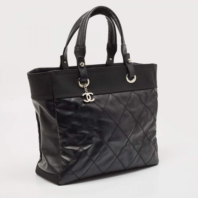 Pre Owned Chanel Black Quilted Coated Fabric Paris Biarritz Bag