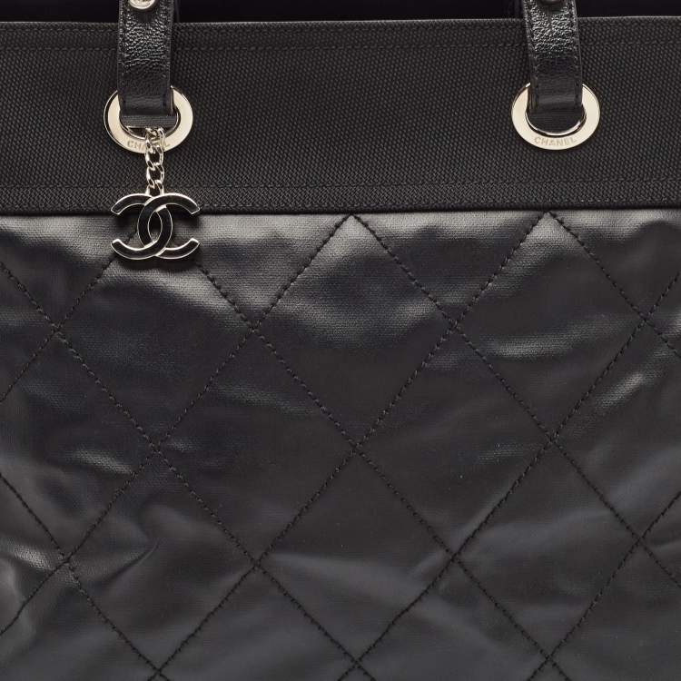 Pre Owned Chanel Black Quilted Coated Fabric Paris Biarritz Bag