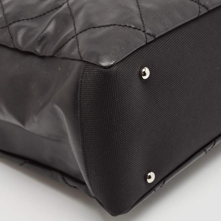 Pre Owned Chanel Black Quilted Coated Fabric Paris Biarritz Bag
