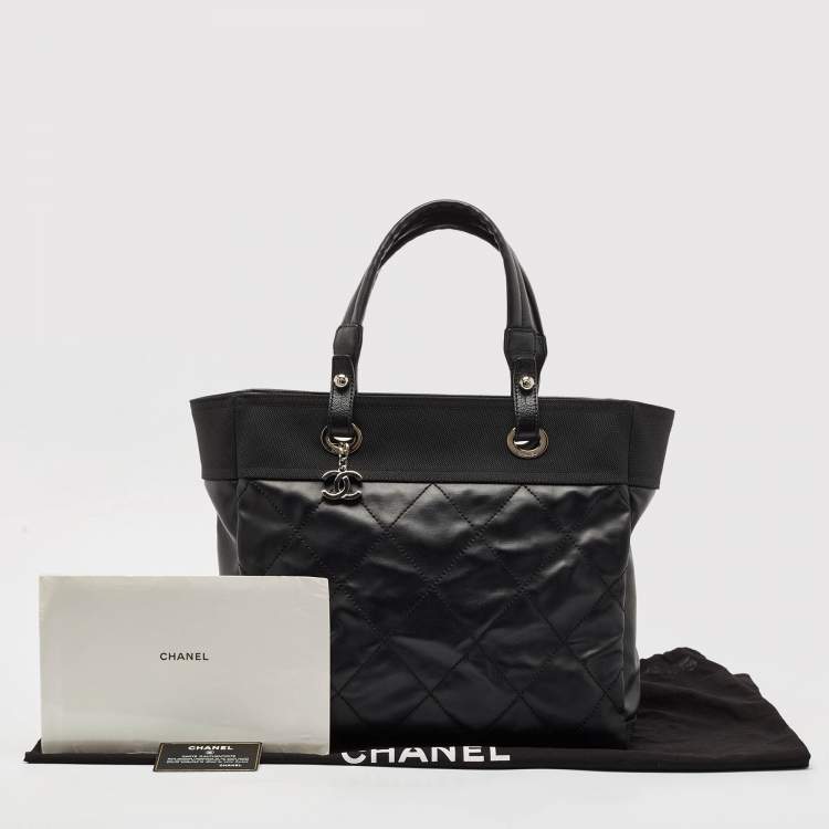 Pre Owned Chanel Black Quilted Coated Fabric Paris Biarritz Bag