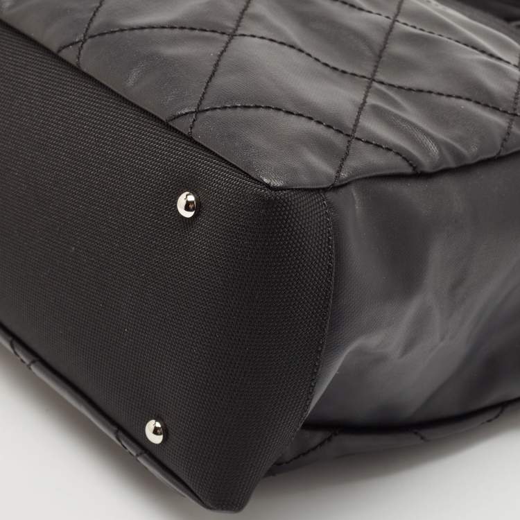 Pre Owned Chanel Black Quilted Coated Fabric Paris Biarritz Bag