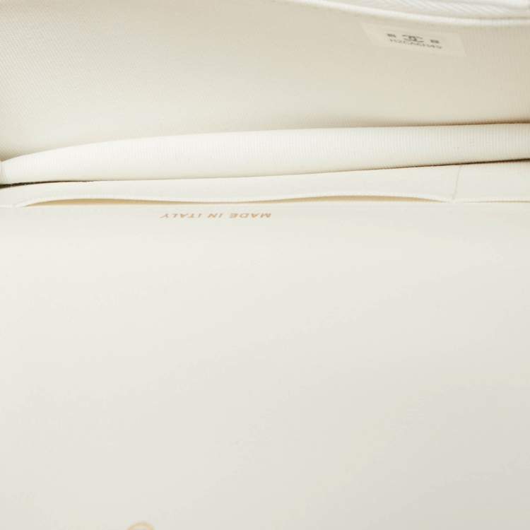 Pre Owned Chanel White Quilted Leather Pearl Embellished Top Handle Phone Holder Bag