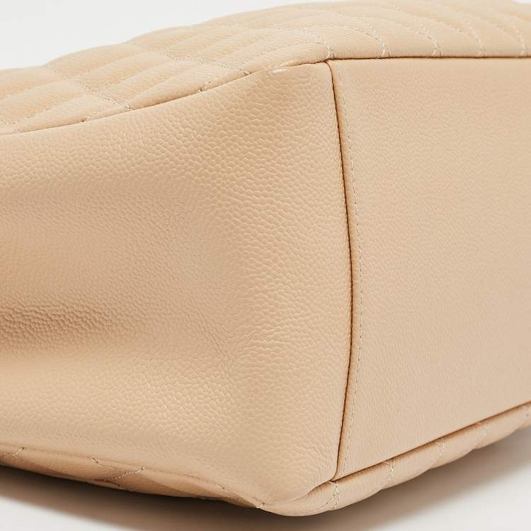 Pre Owned Chanel Beige Quilted Caviar Leather Grand Shopper Tote