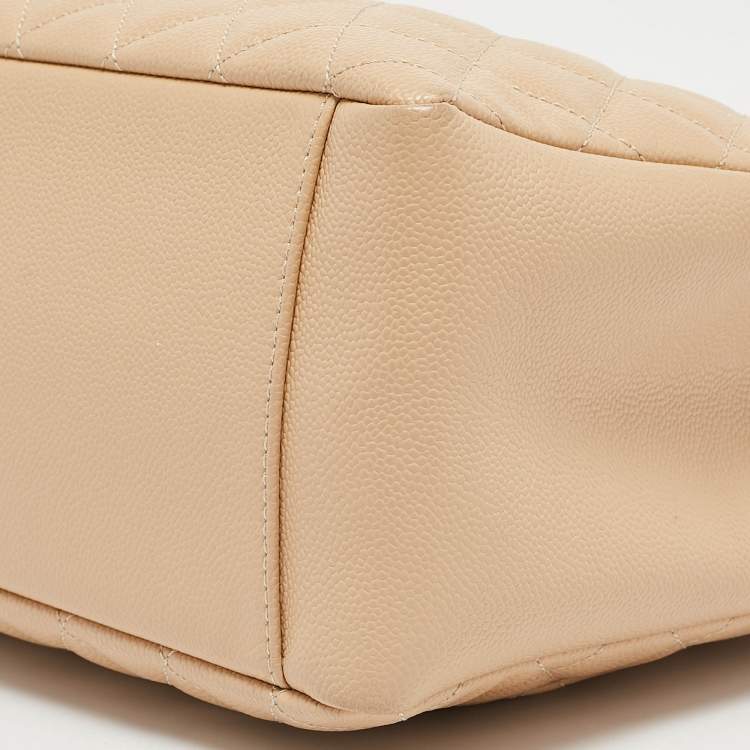 Pre Owned Chanel Beige Quilted Caviar Leather Grand Shopper Tote