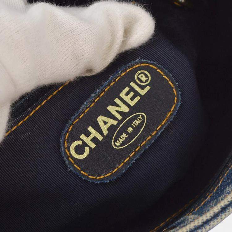 Pre Owned Chanel Blue Denim Chain Tote Bag