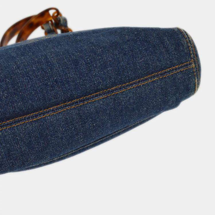 Pre Owned Chanel Blue Denim Chain Tote Bag