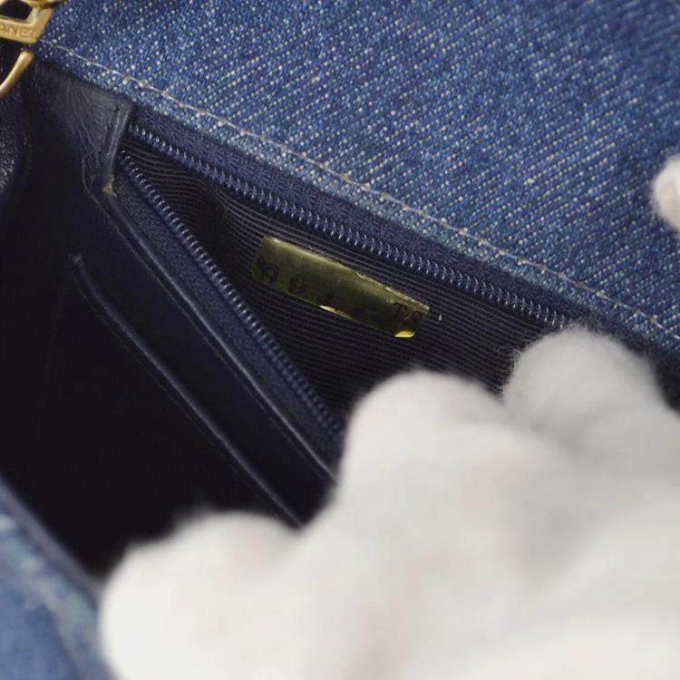 Pre Owned Chanel Blue Denim Mini Classic Square Flap Bag