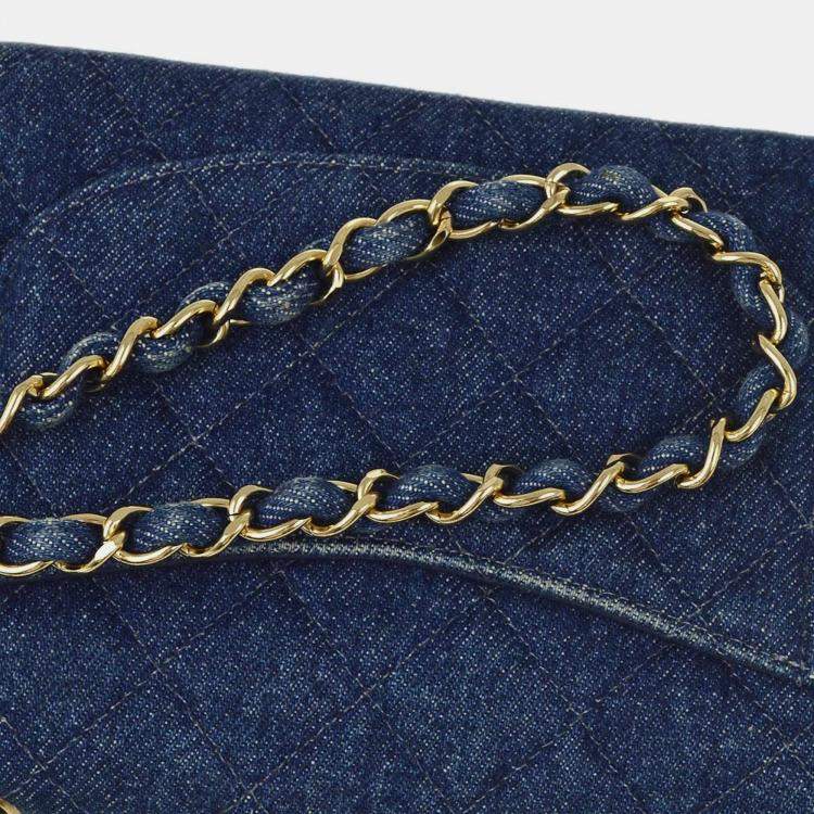 Pre Owned Chanel Blue Denim Mini Classic Square Flap Bag