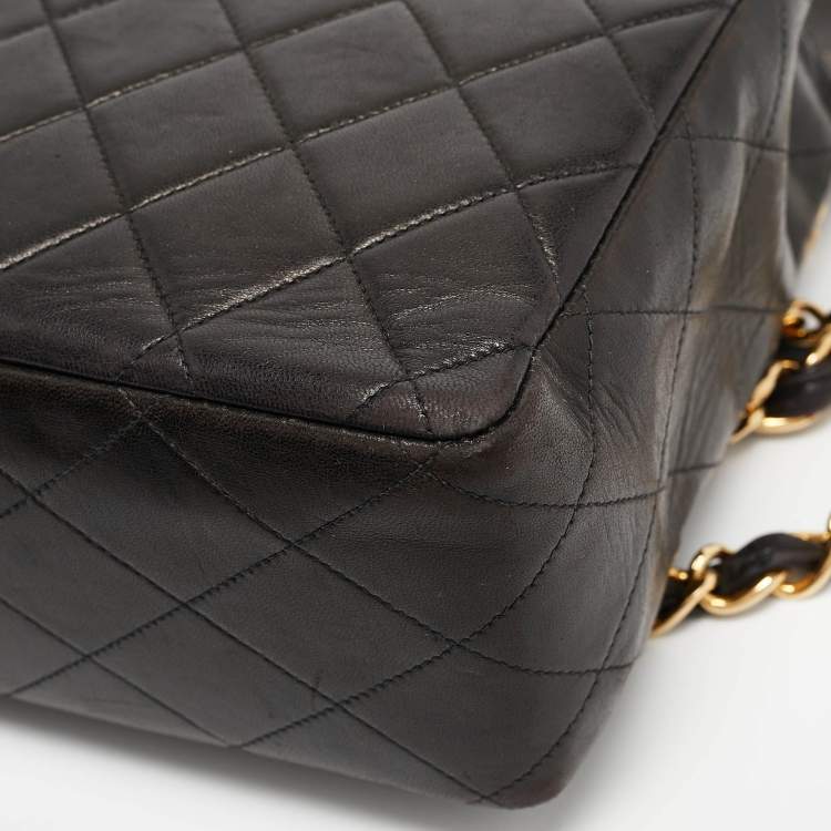 Pre Owned Chanel Black Quilted Leather Jumbo CC Flap Bag