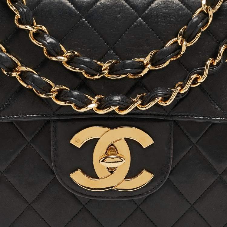 Pre Owned Chanel Black Quilted Leather Jumbo CC Flap Bag