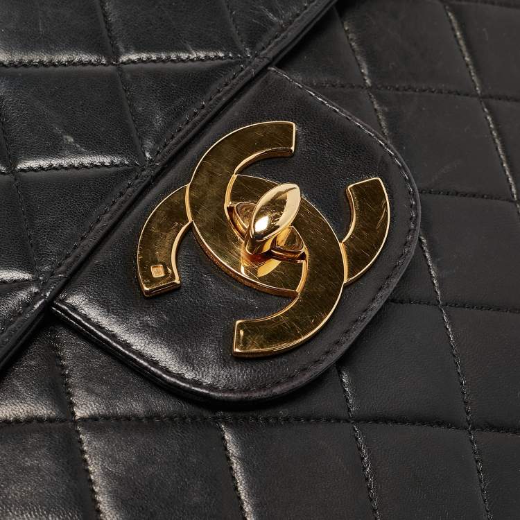 Pre Owned Chanel Black Quilted Leather Jumbo CC Flap Bag
