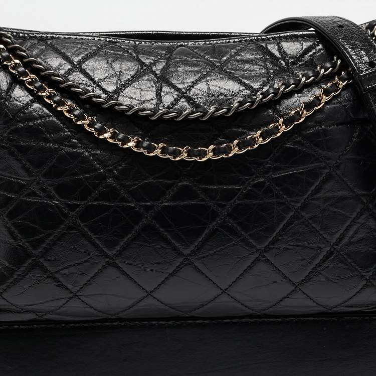 Pre Owned Chanel Black Quilted Aged Leather Large Gabrielle Hobo