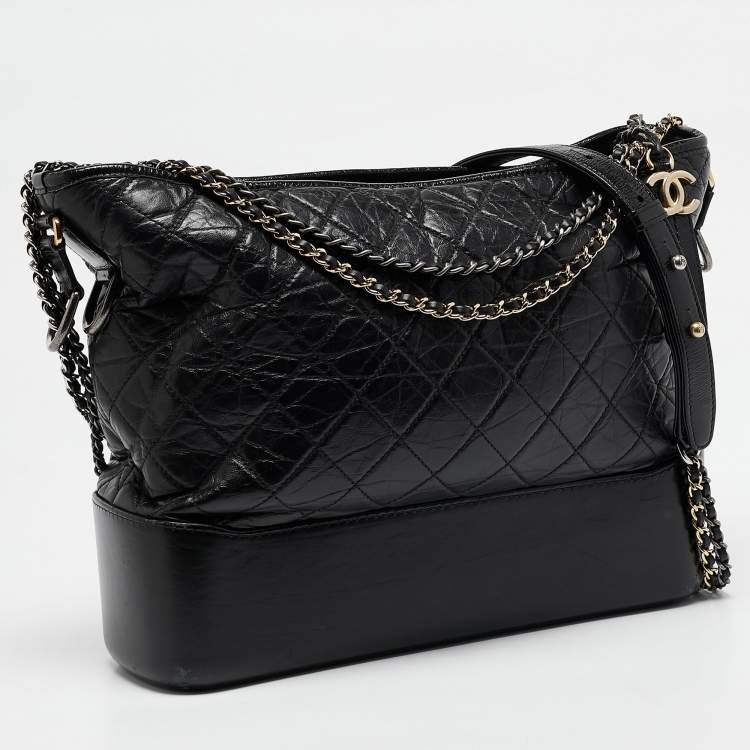 Pre Owned Chanel Black Quilted Aged Leather Large Gabrielle Hobo