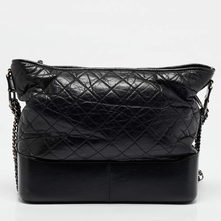Pre Owned Chanel Black Quilted Aged Leather Large Gabrielle Hobo