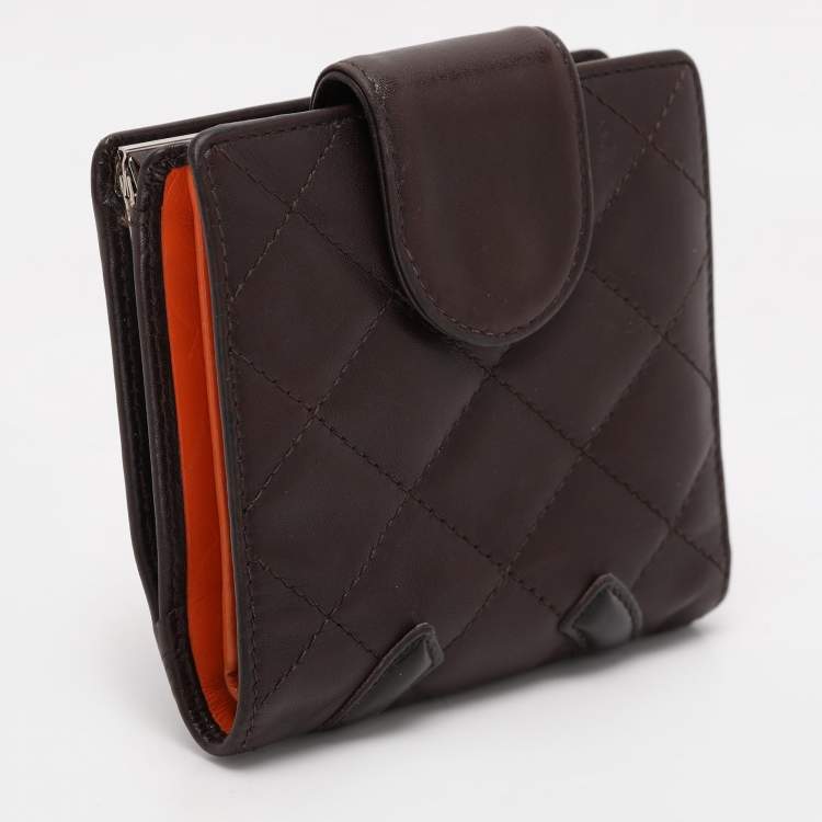 Pre Owned Chanel Brown Quilted Leather Cambon Ligne Compact Wallet
