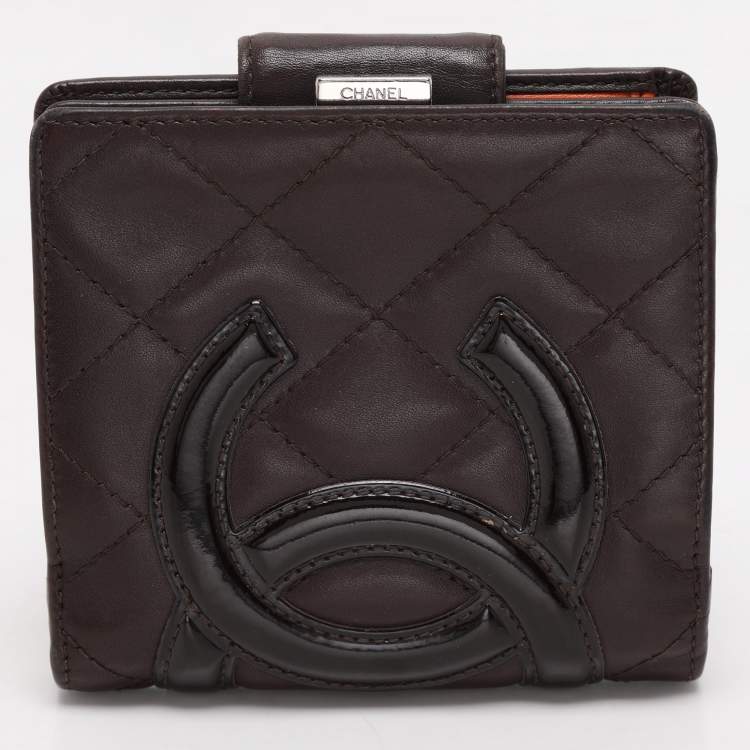 Pre Owned Chanel Brown Quilted Leather Cambon Ligne Compact Wallet