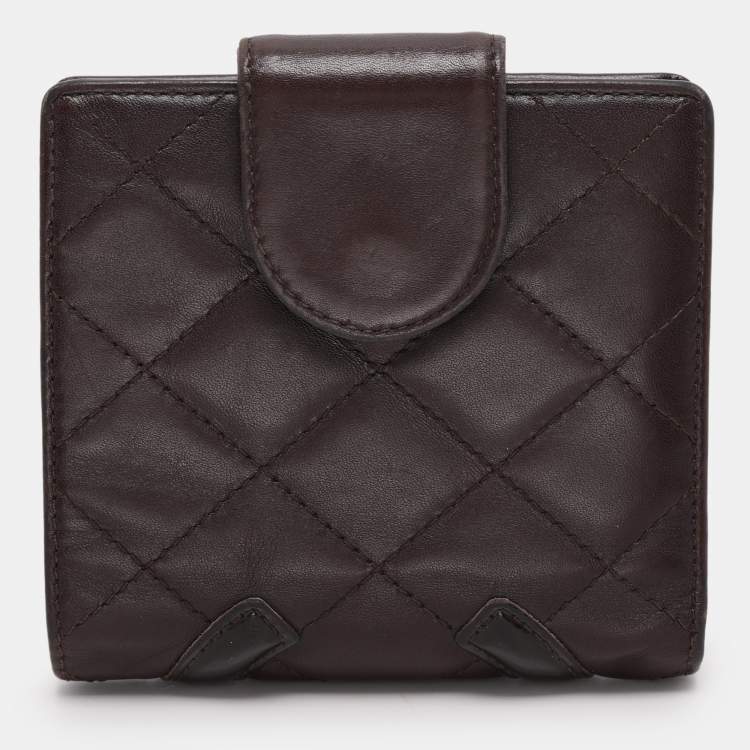 Pre Owned Chanel Brown Quilted Leather Cambon Ligne Compact Wallet