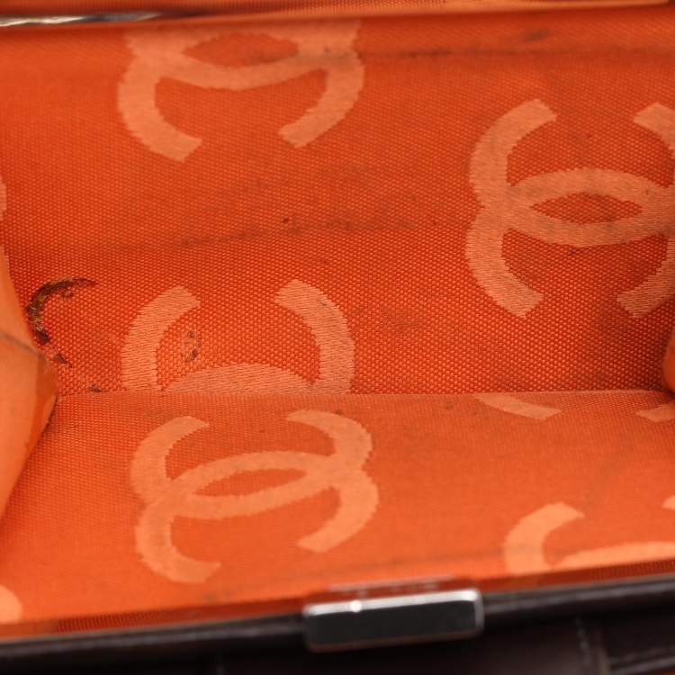Pre Owned Chanel Brown Quilted Leather Cambon Ligne Compact Wallet