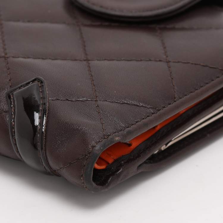 Pre Owned Chanel Brown Quilted Leather Cambon Ligne Compact Wallet