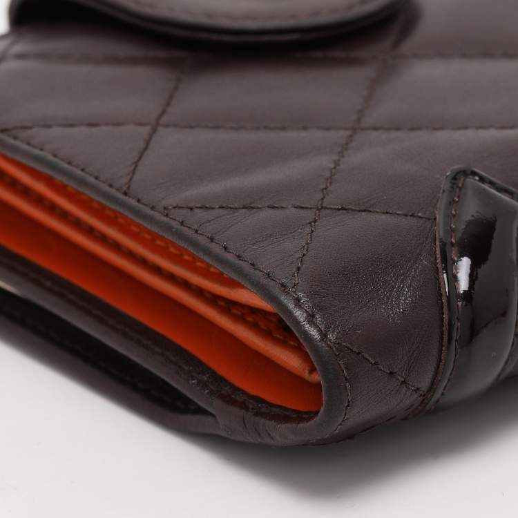 Pre Owned Chanel Brown Quilted Leather Cambon Ligne Compact Wallet