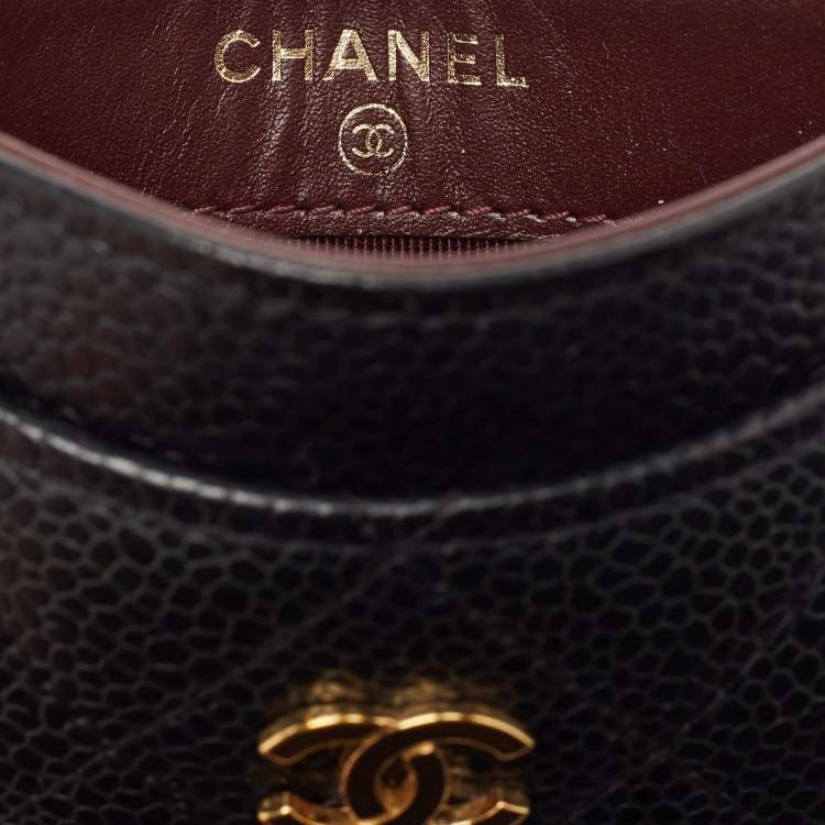 مملوكة مسبقًا Chanel Black Quilted Caviar Leather CC Card Holder