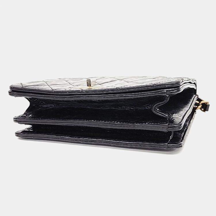 Pre Owned Chanel Black Crinkled Quilted Leather Rita Top Handle Bag