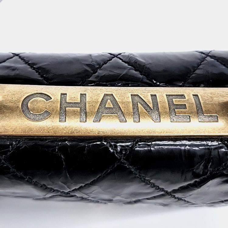 Pre Owned Chanel Black Crinkled Quilted Leather Rita Top Handle Bag