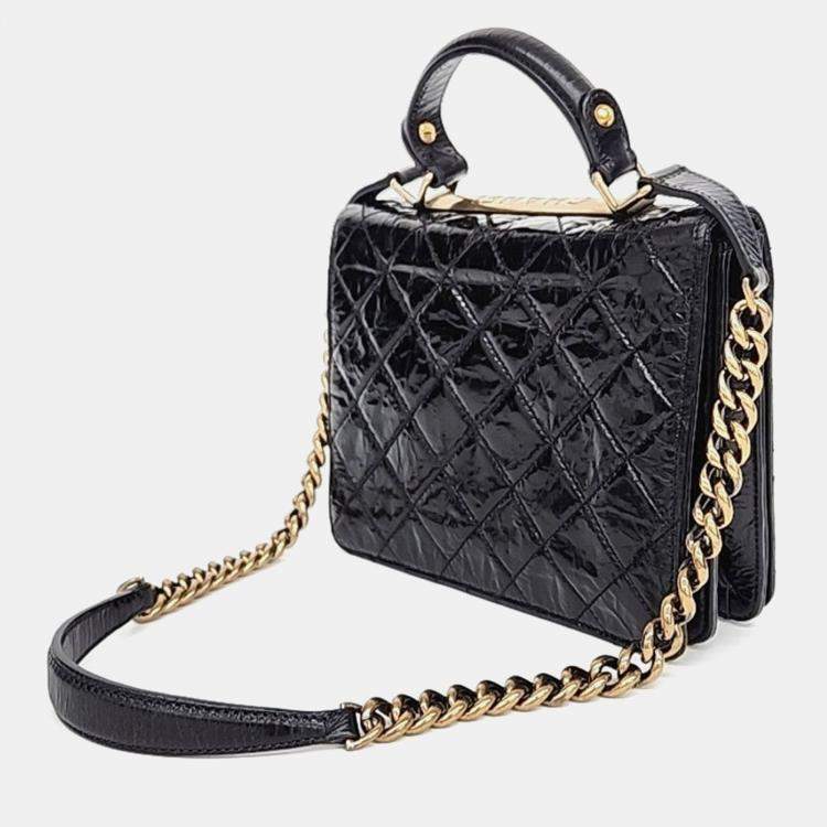 Pre Owned Chanel Black Crinkled Quilted Leather Rita Top Handle Bag
