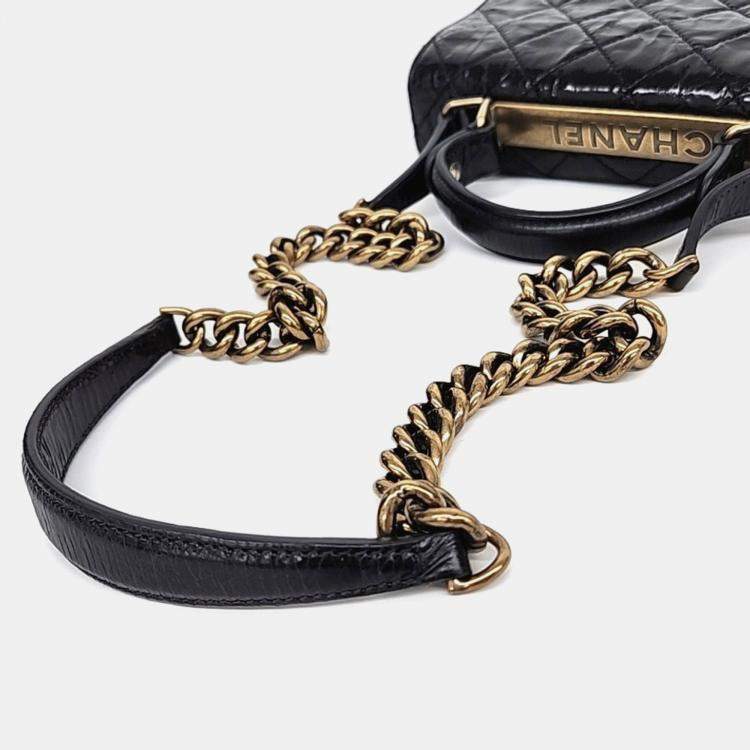 Pre Owned Chanel Black Crinkled Quilted Leather Rita Top Handle Bag