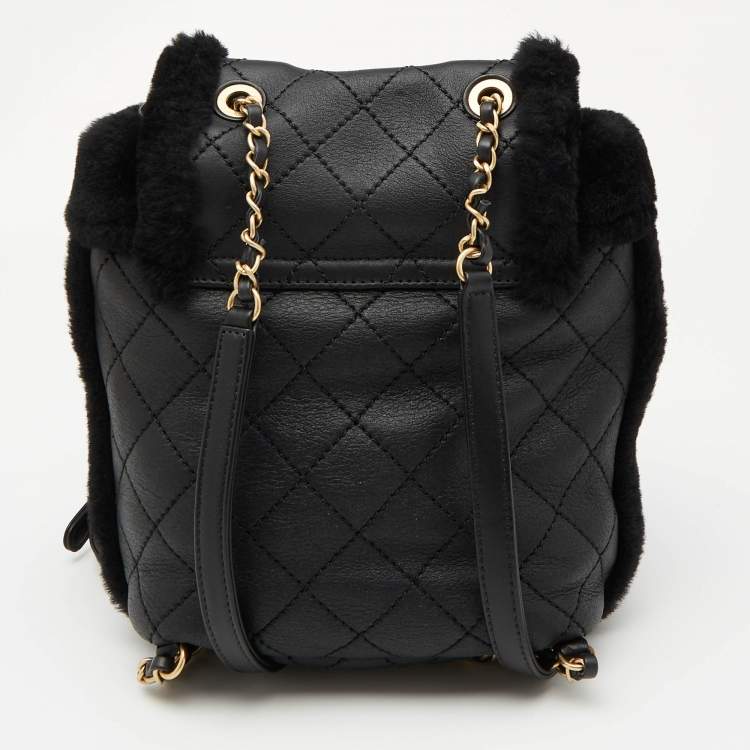 Pre Owned Chanel Black Quilted Leather and Shearling Paris-Hamburg Backpack