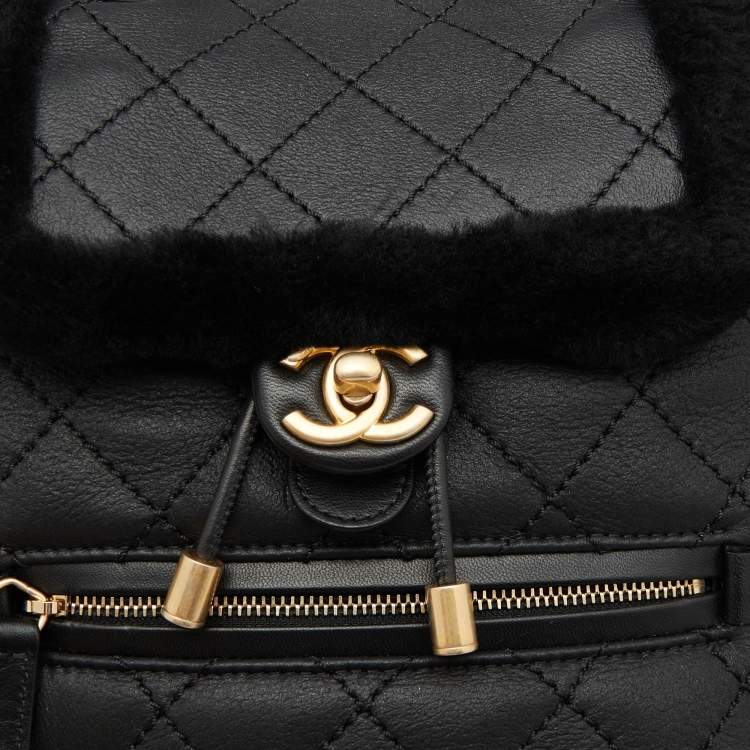 Pre Owned Chanel Black Quilted Leather and Shearling Paris-Hamburg Backpack