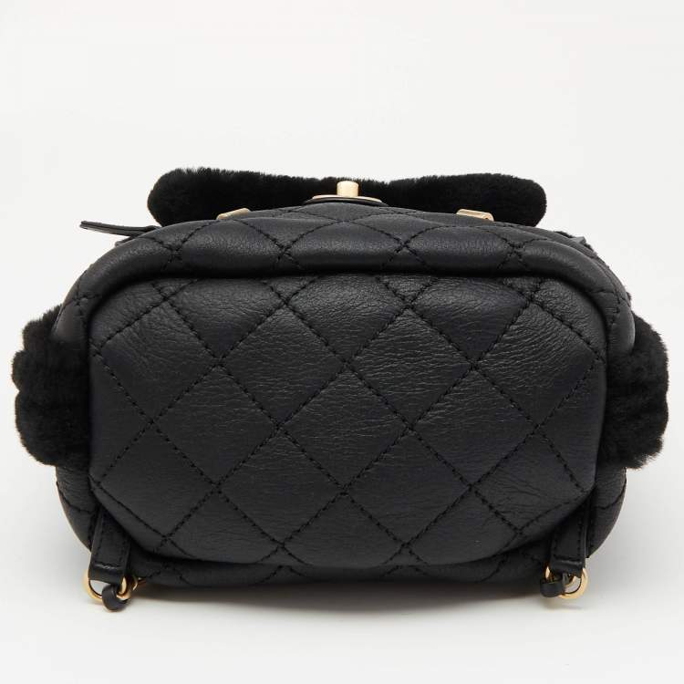 Pre Owned Chanel Black Quilted Leather and Shearling Paris-Hamburg Backpack