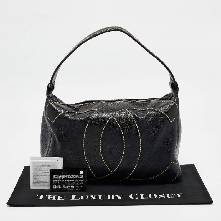 Pre Owned Chanel Black Caviar Leather Surpique CC Hobo