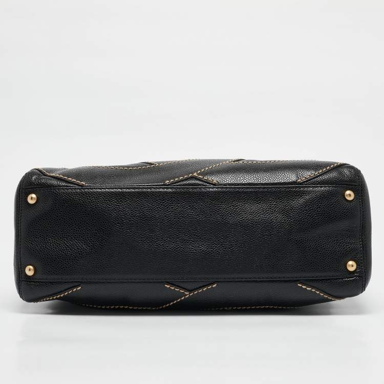 Pre Owned Chanel Black Caviar Leather Surpique CC Hobo