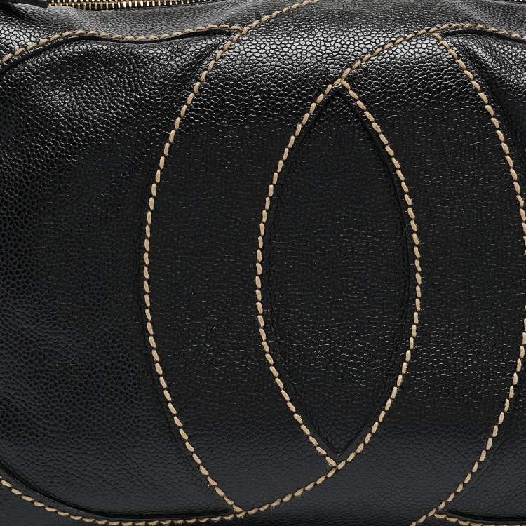 Pre Owned Chanel Black Caviar Leather Surpique CC Hobo