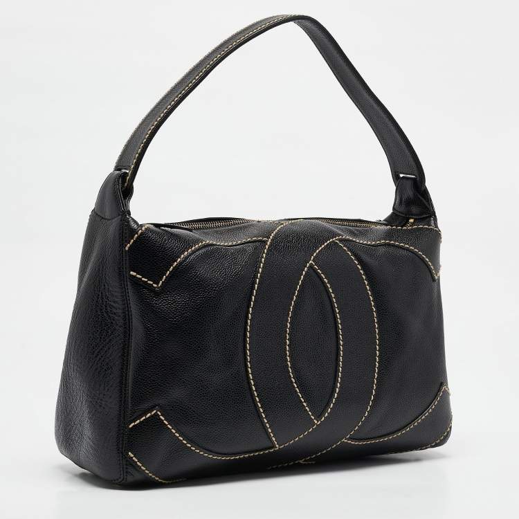 Pre Owned Chanel Black Caviar Leather Surpique CC Hobo