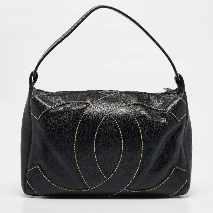 Pre Owned Chanel Black Caviar Leather Surpique CC Hobo