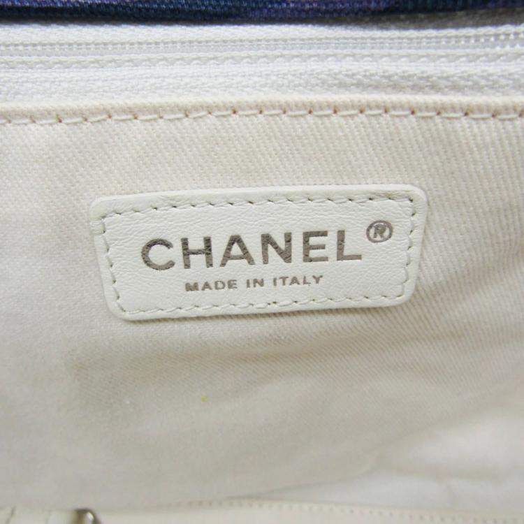 Pre Owned Chanel Cruise Lines Canvas Leather Tote Bag Blue White