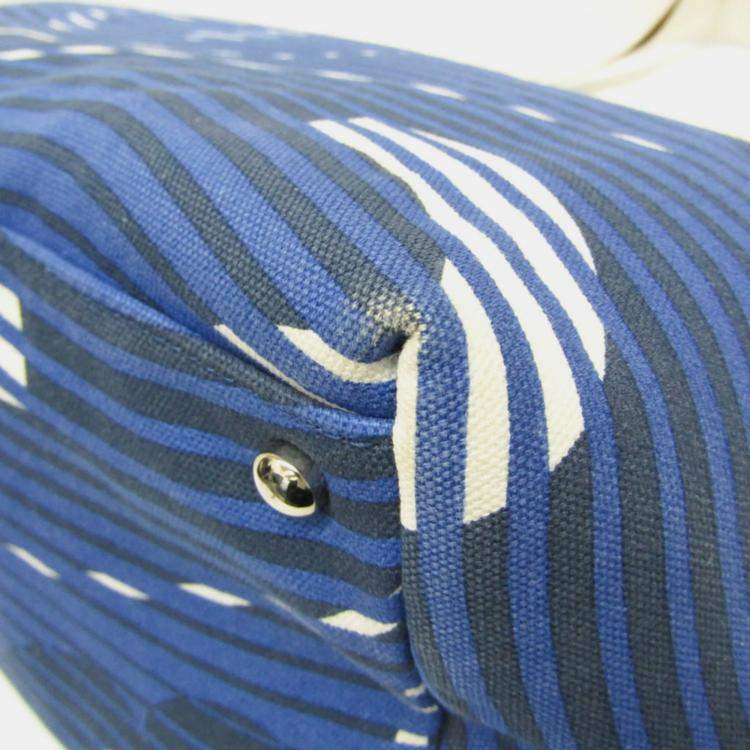 Pre Owned Chanel Cruise Lines Canvas Leather Tote Bag Blue White