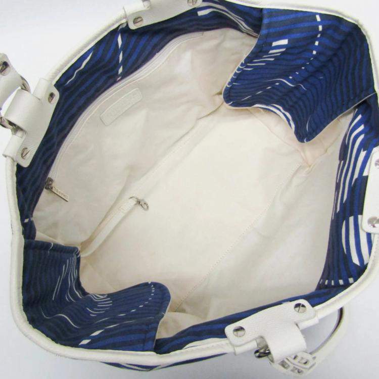 Pre Owned Chanel Cruise Lines Canvas Leather Tote Bag Blue White