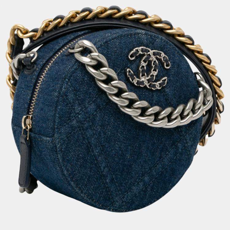 Pre Owned Chanel Blue Denim 19 Round Clutch with Chain