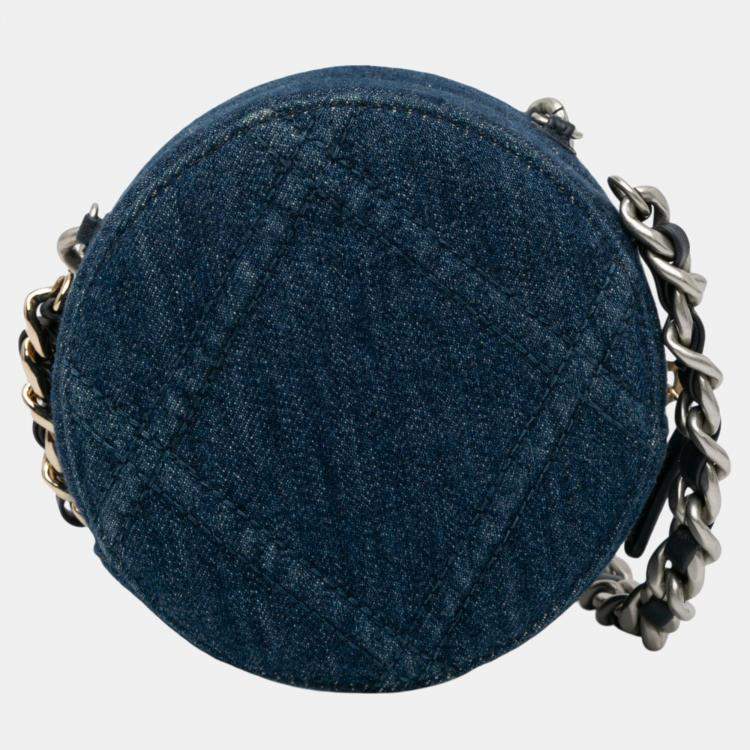 Pre Owned Chanel Blue Denim 19 Round Clutch with Chain