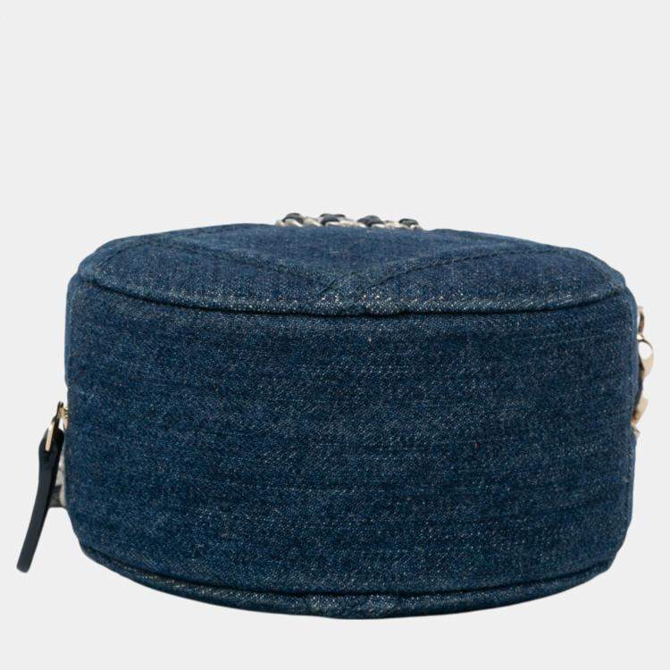 Pre Owned Chanel Blue Denim 19 Round Clutch with Chain